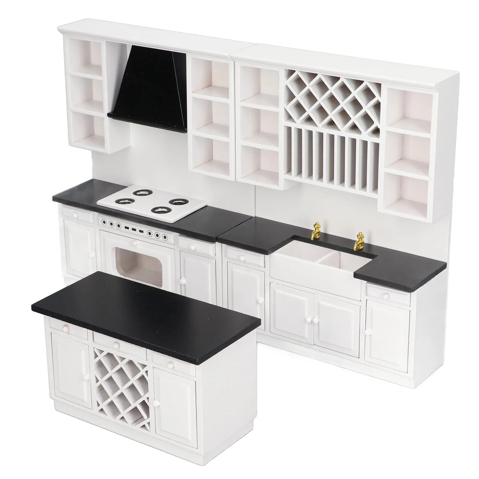 Dollhouse Kitchen Cabinet Set 1/12 Birch Wood Miniature Bar Counter for Dolls House Decoration Dollhouse Kitchen Cabinet Set