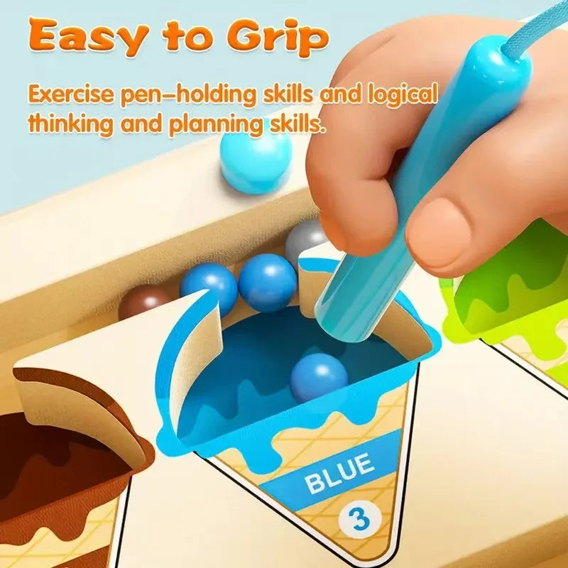 Magnetic Color & Number Maze Montessori Education Toys Board Pen Moving Bead Game Motor Skills Activities Wooden Toys Kids Gifts