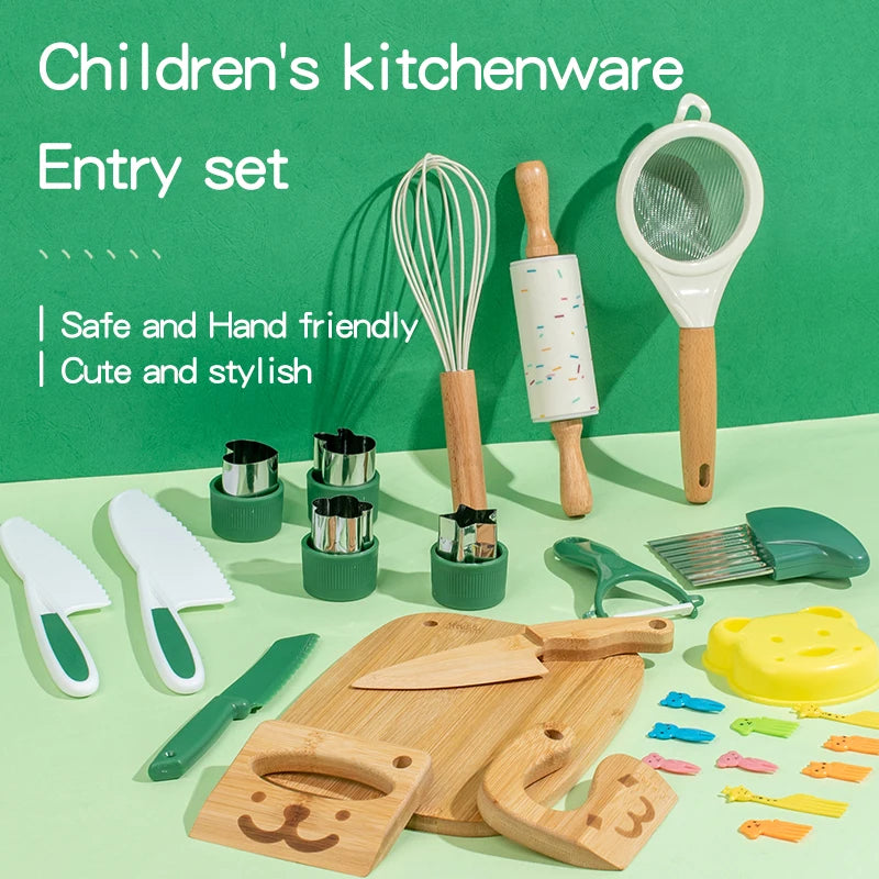 Wooden Kids Safe Knife and Kids Baking Set Toddler Montessori Kitchen Tools Cooking and Baking for Kids Little Chefs Gift
