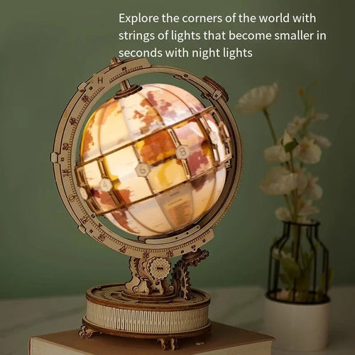 DIY wooden globe 3D puzzle assembly model toy creative ornament toy with lighting suitable as a birthday gift for children/adult