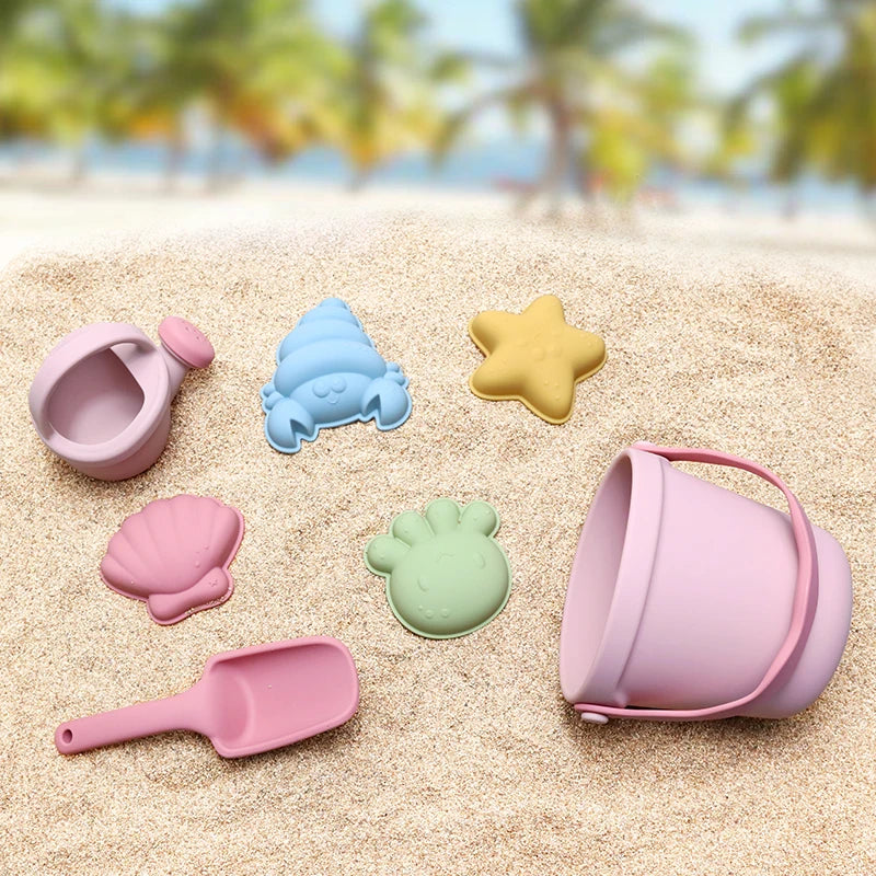 Soft Silicone Beach Toys for Babies and Toddlers - BPA-Free Sand Toy Set for Kids Bucket, Shovel, Rake - Perfect for Sandbox, Ba
