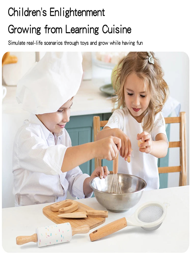 Wooden Kids Safe Knife and Kids Baking Set Toddler Montessori Kitchen Tools Cooking and Baking for Kids Little Chefs Gift