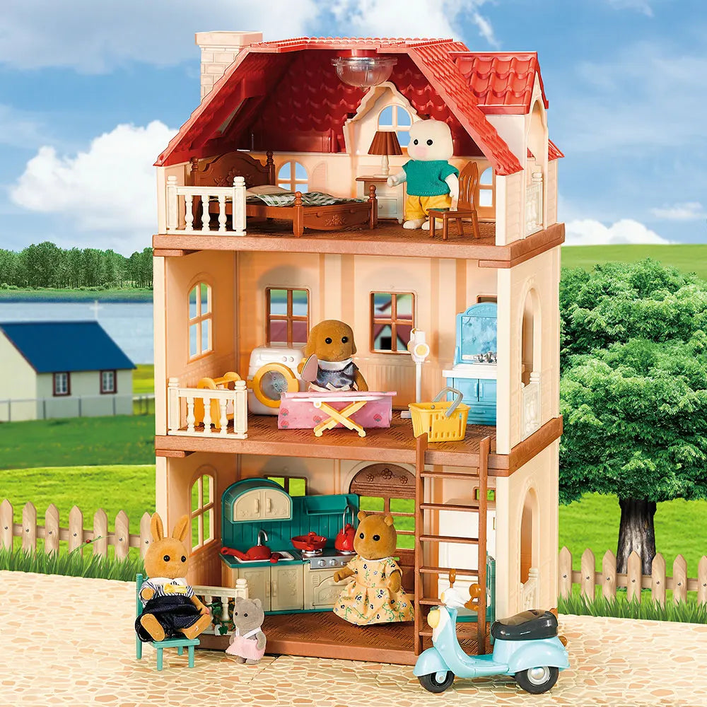 1:12 Miniature Dollhouse Furniture Kitchen Bathroom Bedroom Three Storey Cottage Forest Family Rabbit Figurine Animal Gift